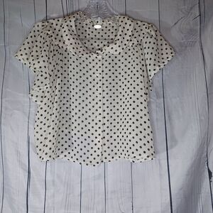 Ali & Kris Cropped Polka Dot Retro Y2K Button-Up Blouse - Black and Cream